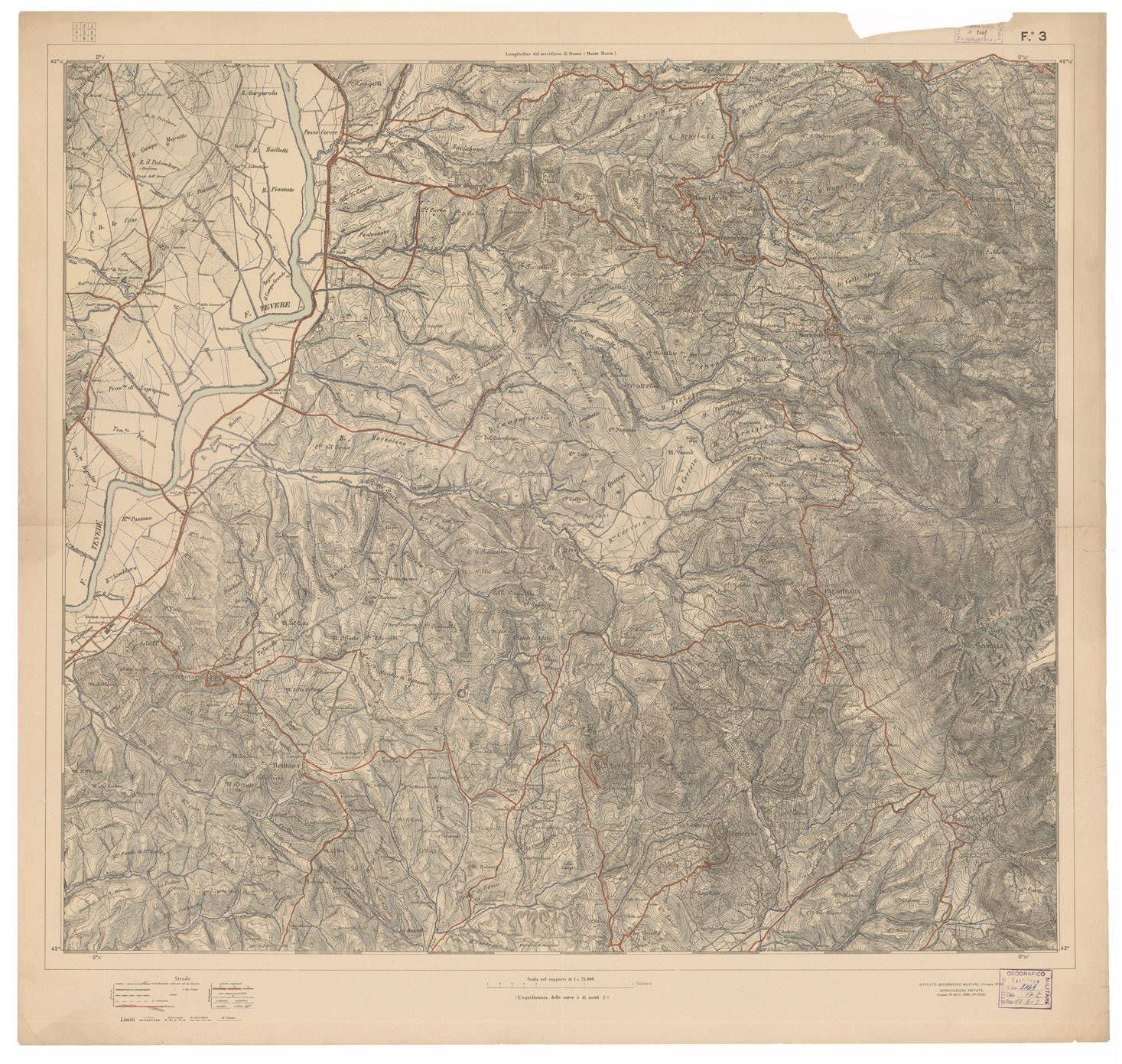 (N:4061) CARTA DI ROMA E DINTORNI - Foglio 3 (B0002673) Carte e stampe antiche: riproduzione a colori su carta (formato A1)