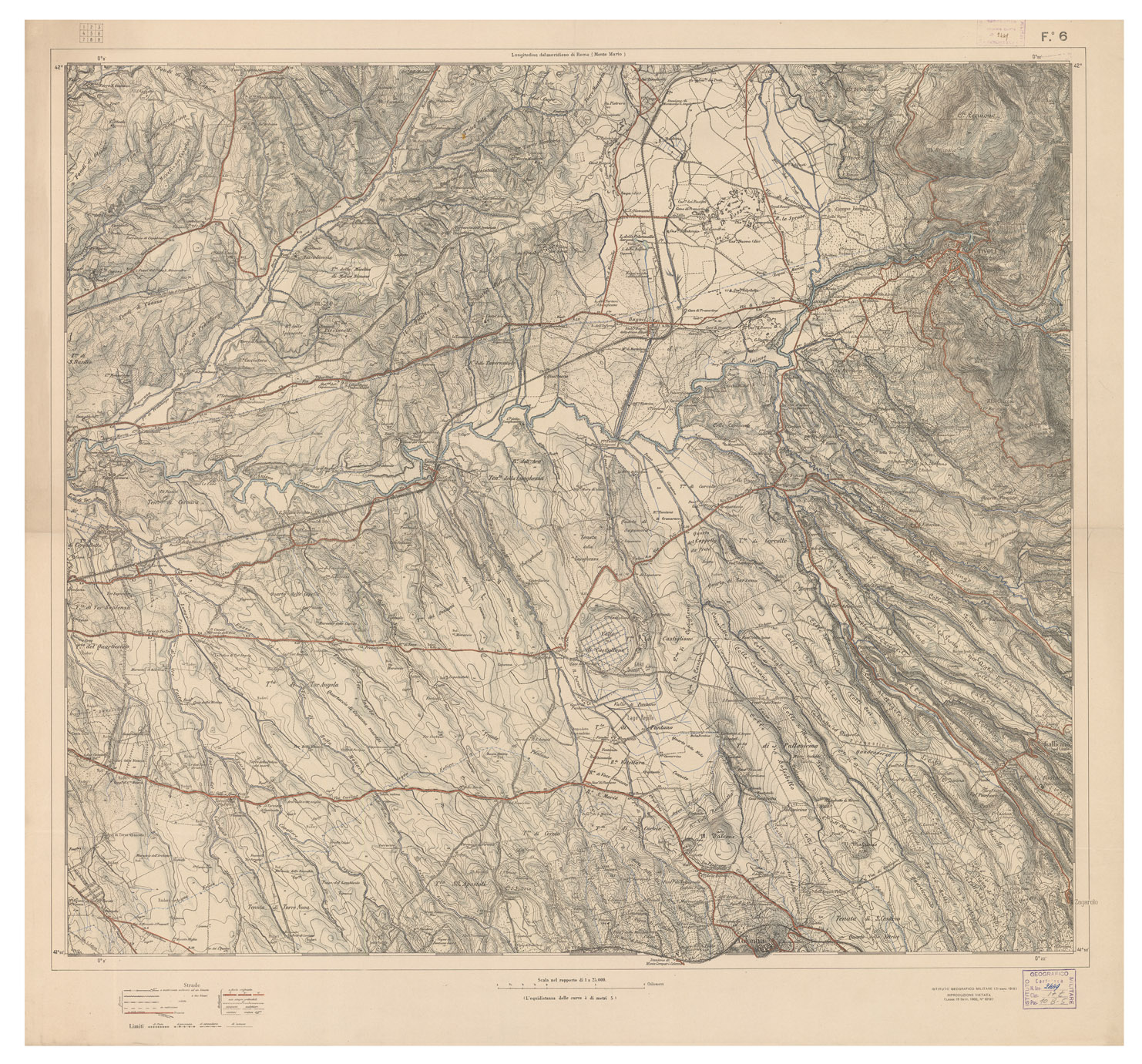 (N:4067) CARTA DI ROMA E DINTORNI - Foglio 6 (B0002679) Carte e stampe antiche: riproduzione a colori su carta (formato A1)
