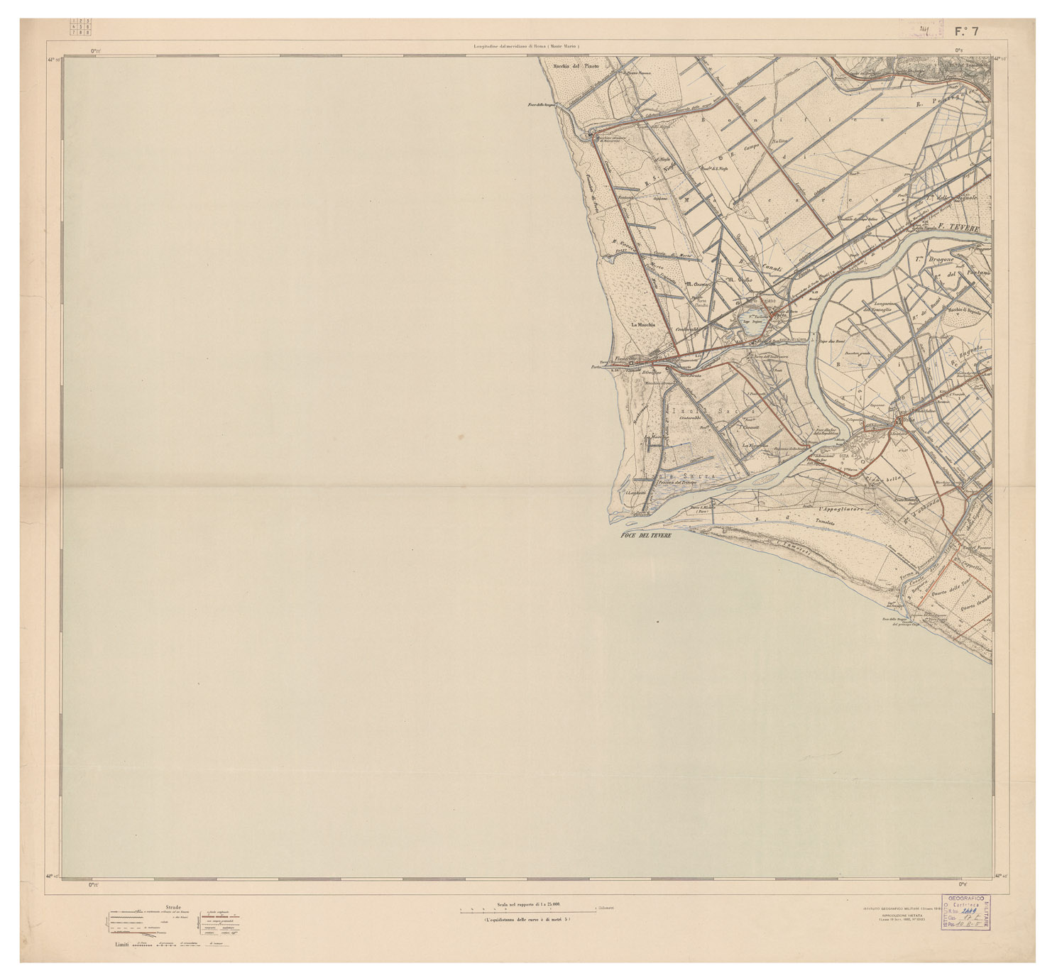 (N:4069) CARTA DI ROMA E DINTORNI - Foglio 7 (B0002681) Carte e stampe antiche: riproduzione a colori su carta (formato A1)