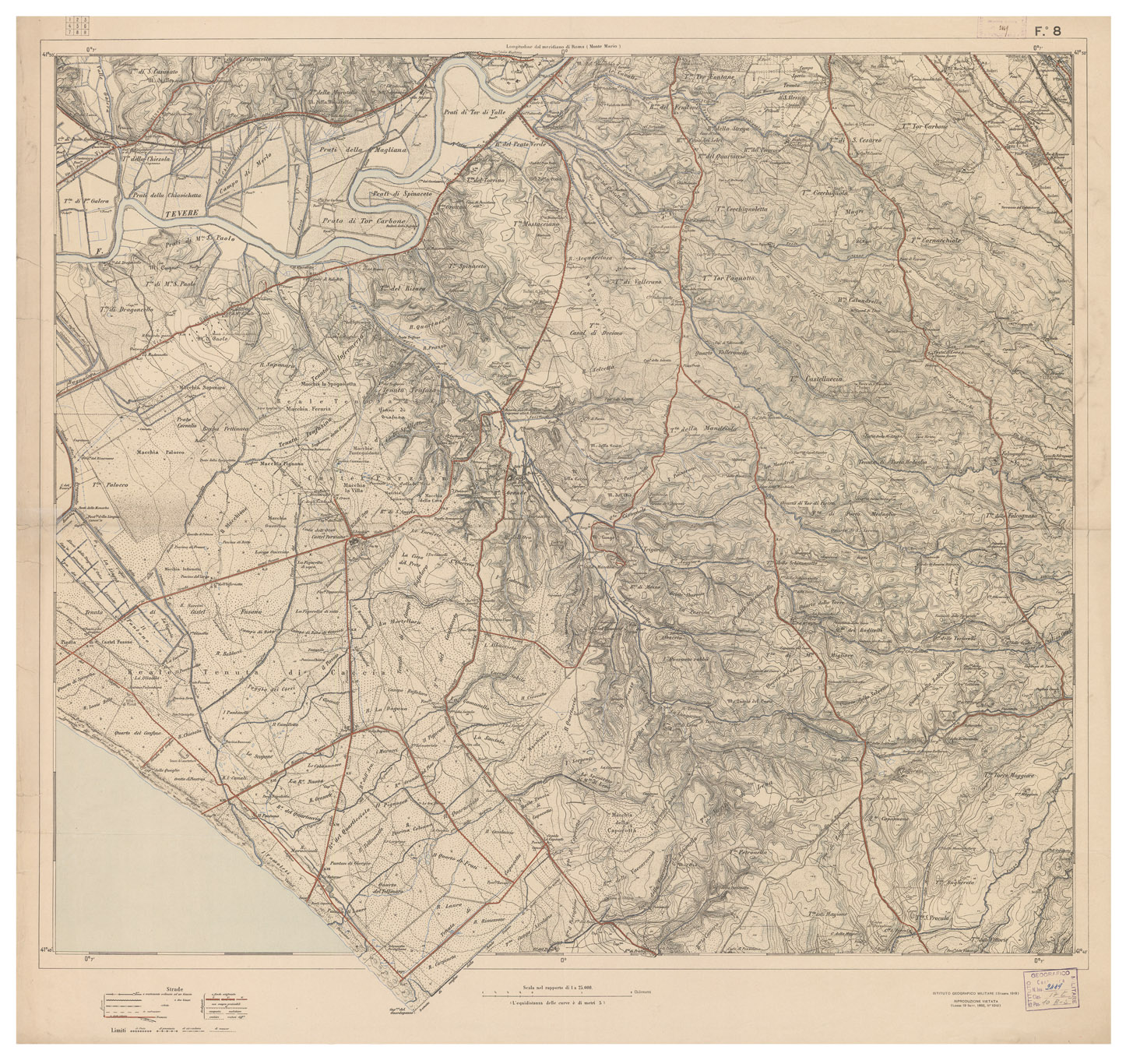 (N:4071) CARTA DI ROMA E DINTORNI - Foglio 8 (B0002683) Carte e stampe antiche: riproduzione a colori su carta (formato A1)