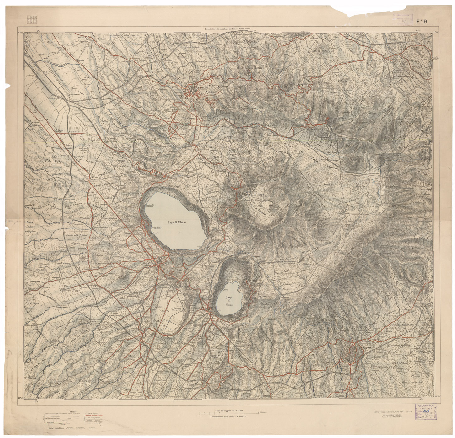 (N:4072) CARTA DI ROMA E DINTORNI - Foglio 9 (B0002685) Carte e stampe antiche: riproduzione a colori su carta (formato A1)