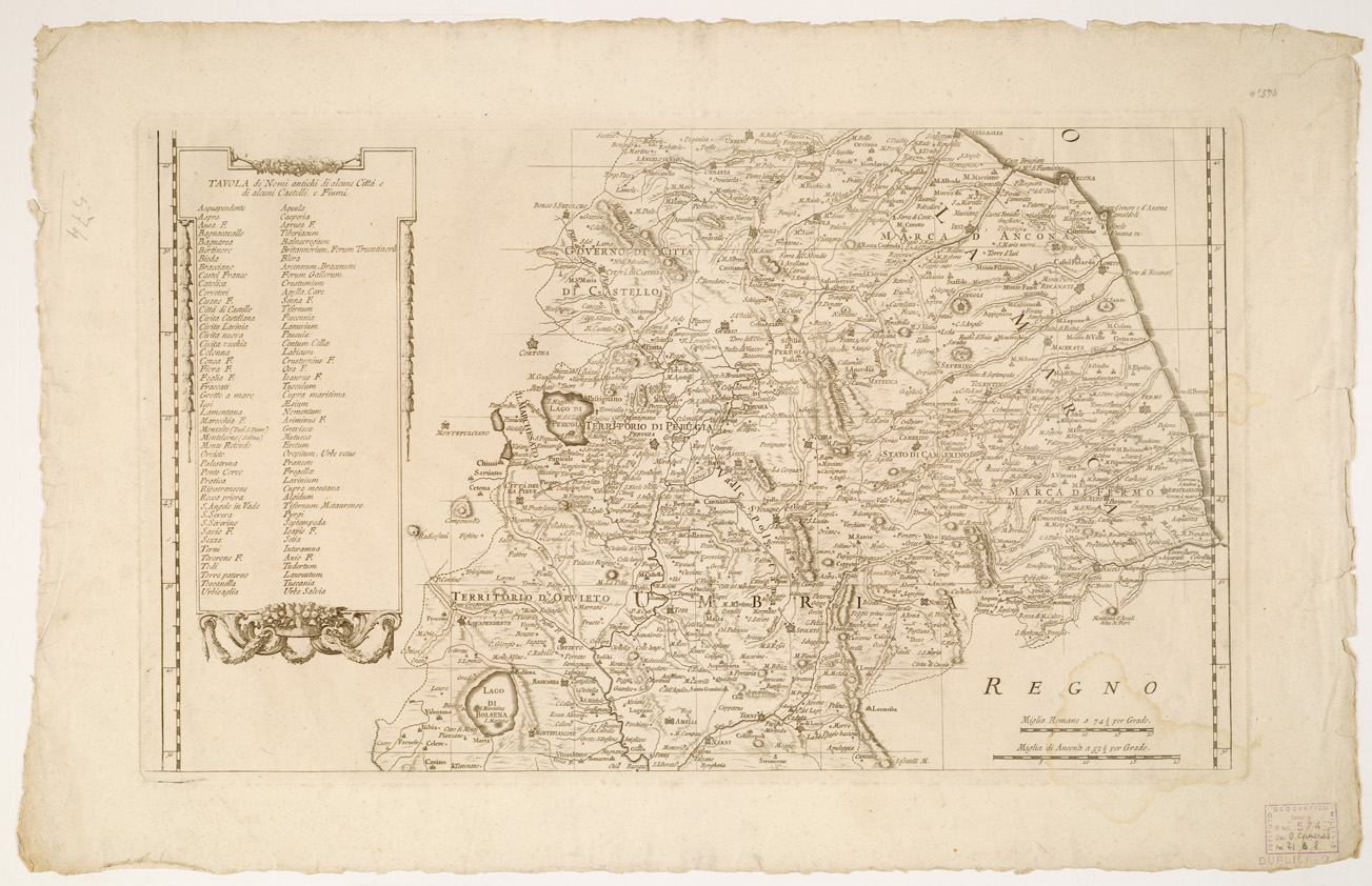 (N:13028) NUOVA CARTA GEOGRAFICA DELLO STATO ECCLESIASTICO DELINEATA DAL P. CRISTOFORO MAIRE D.A C.A DI GESU' SULLE COMUNI OSSERVAZIONI SUE E DEL P. RUGGIERO GIUS.E BOSCOVICH. D.A MED.A C.A. - Foglio 3 (B0002698, B0008255) Carte e stampe antiche: riproduzione a colori su carta (formato A1)