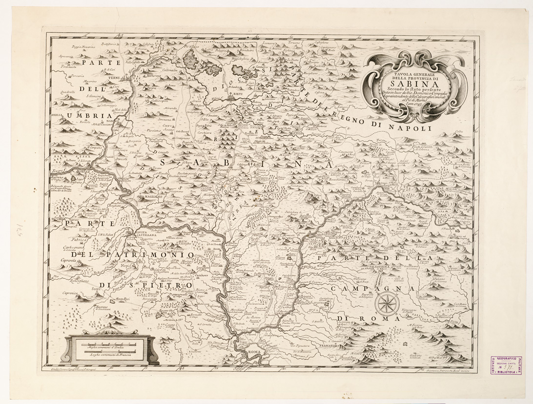 (N:16423) TAVOLA GENERALE DELLA PROVINCIA DI SABINA SECONDO LO STATO PRESENTE DATA IN LUCE DA GIO. DOMENICO CAMPIGLIA SOPRAINTENDENTE DELLA CALCOGRAFIA CAMERALE AL PIE' DI MARMO L'ANNO 1743 (B0002701) Carte e stampe antiche: riproduzione a colori su carta (formato A1)