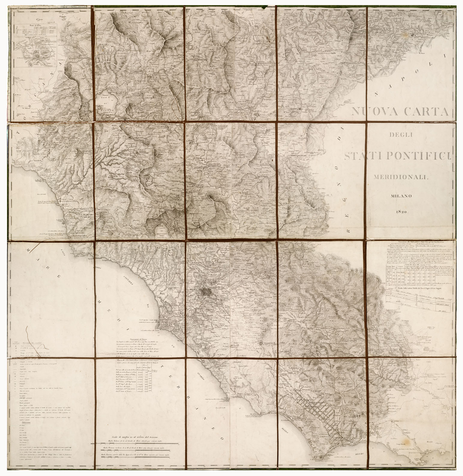 (N:12986) NUOVA CARTA DEGLI STATI PONTIFICI MERIDIONALI. MILANO 1820. (B0002717) Carte e stampe antiche: riproduzione a colori su carta (formato A1)