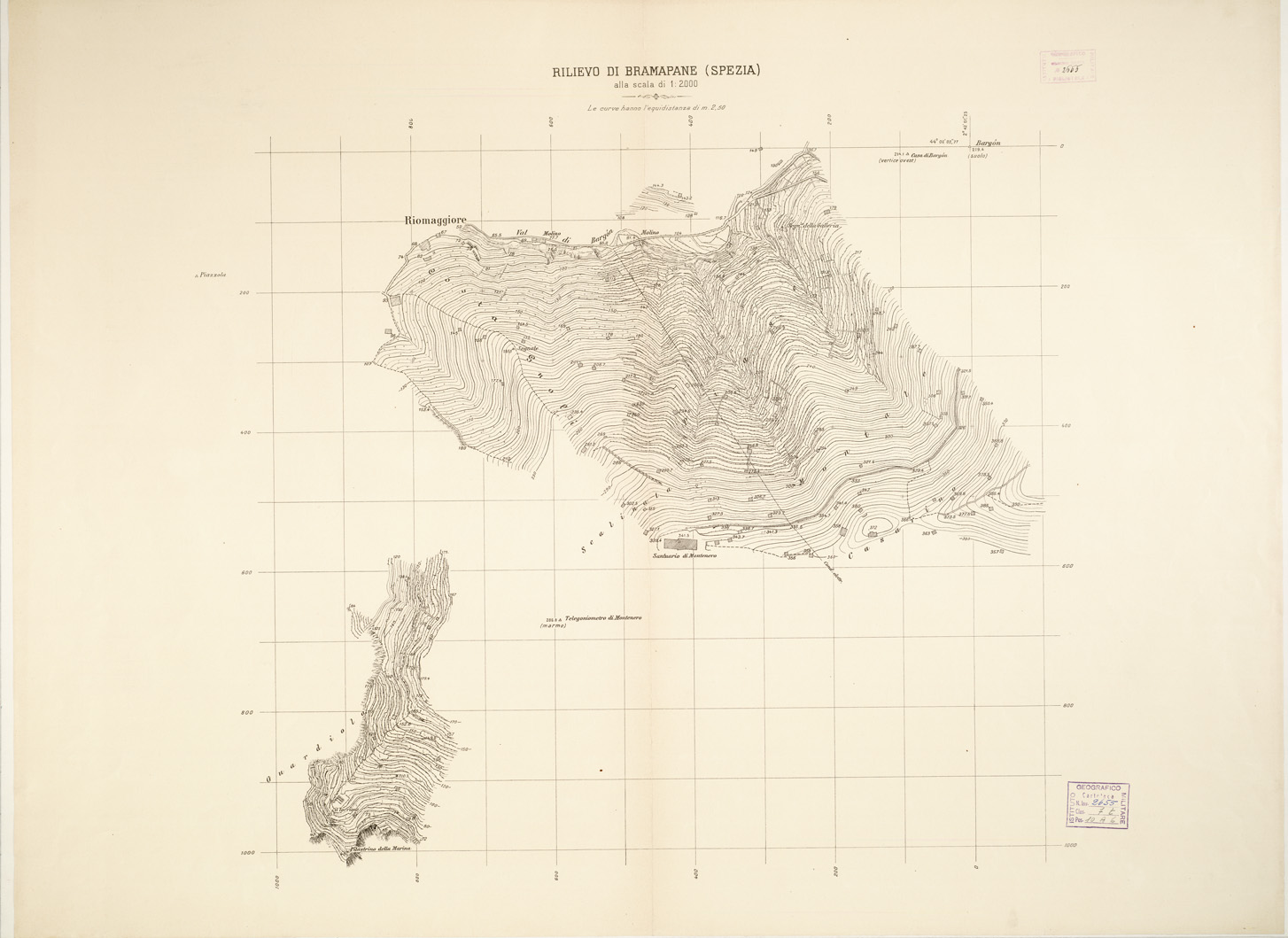(N:15307) RILIEVO DI BRAMAPANE (SPEZIA) (B0002767) Carte e stampe antiche: riproduzione a colori su carta (formato A1)