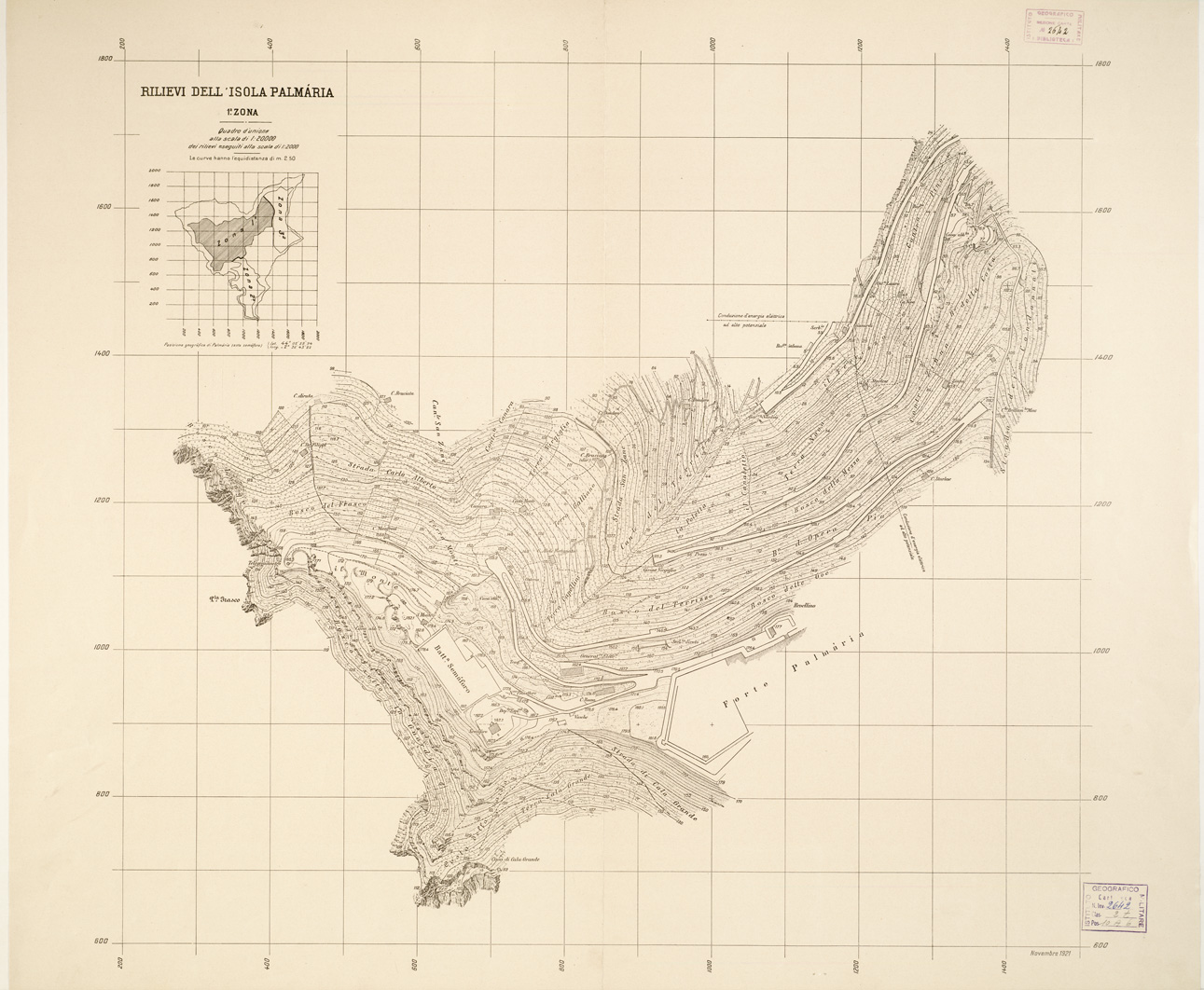 (N:15237) RILIEVI DELL'ISOLA DI PALMARIA - 1^ Zona (B0002769) Carte e stampe antiche: riproduzione a colori su carta (formato A1)