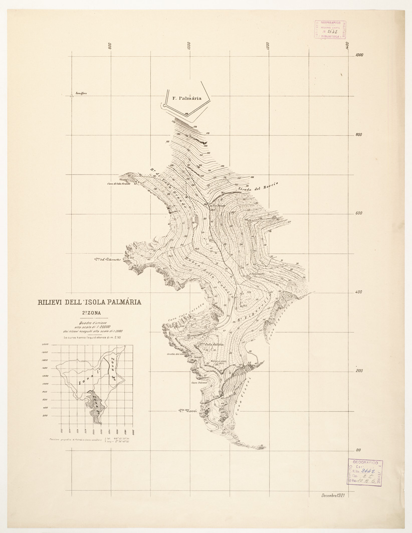 (N:15238) RILIEVI DELL'ISOLA DI PALMARIA - 2^ Zona (B0002770) Carte e stampe antiche: riproduzione a colori su carta (formato A1)