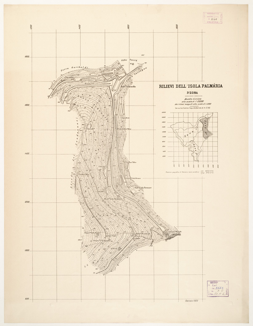 (N:15239) RILIEVI DELL'ISOLA DI PALMARIA - 3^ Zona (B0002771) Carte e stampe antiche: riproduzione a colori su carta (formato A1)