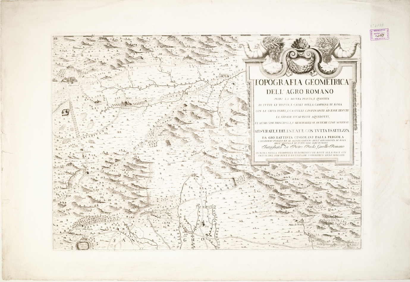 (N:12705) TOPOGRAFIA GEOMETRICA DELL'AGRO ROMANO - Tavola 3 (B0002780) Carte e stampe antiche: riproduzione a colori su carta (formato A1)
