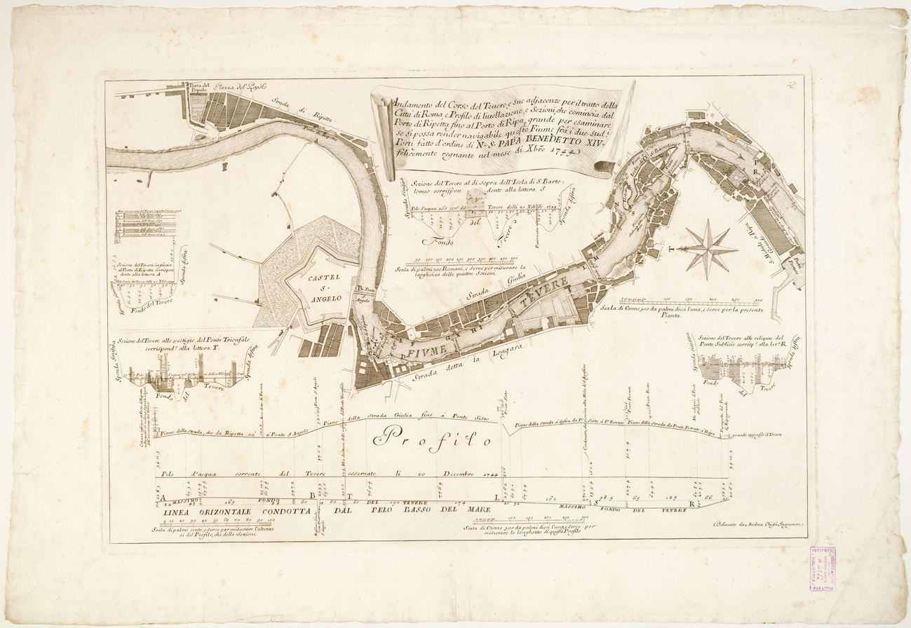(N:459) PIANTA DEL CORSO DEL TEVERE E SUE ADIACENZE  PER IL TRATTO DELLA CITTA' DI ROMA - Foglio 2 (B0002801) Carte e stampe antiche: riproduzione a colori su carta (formato A1)