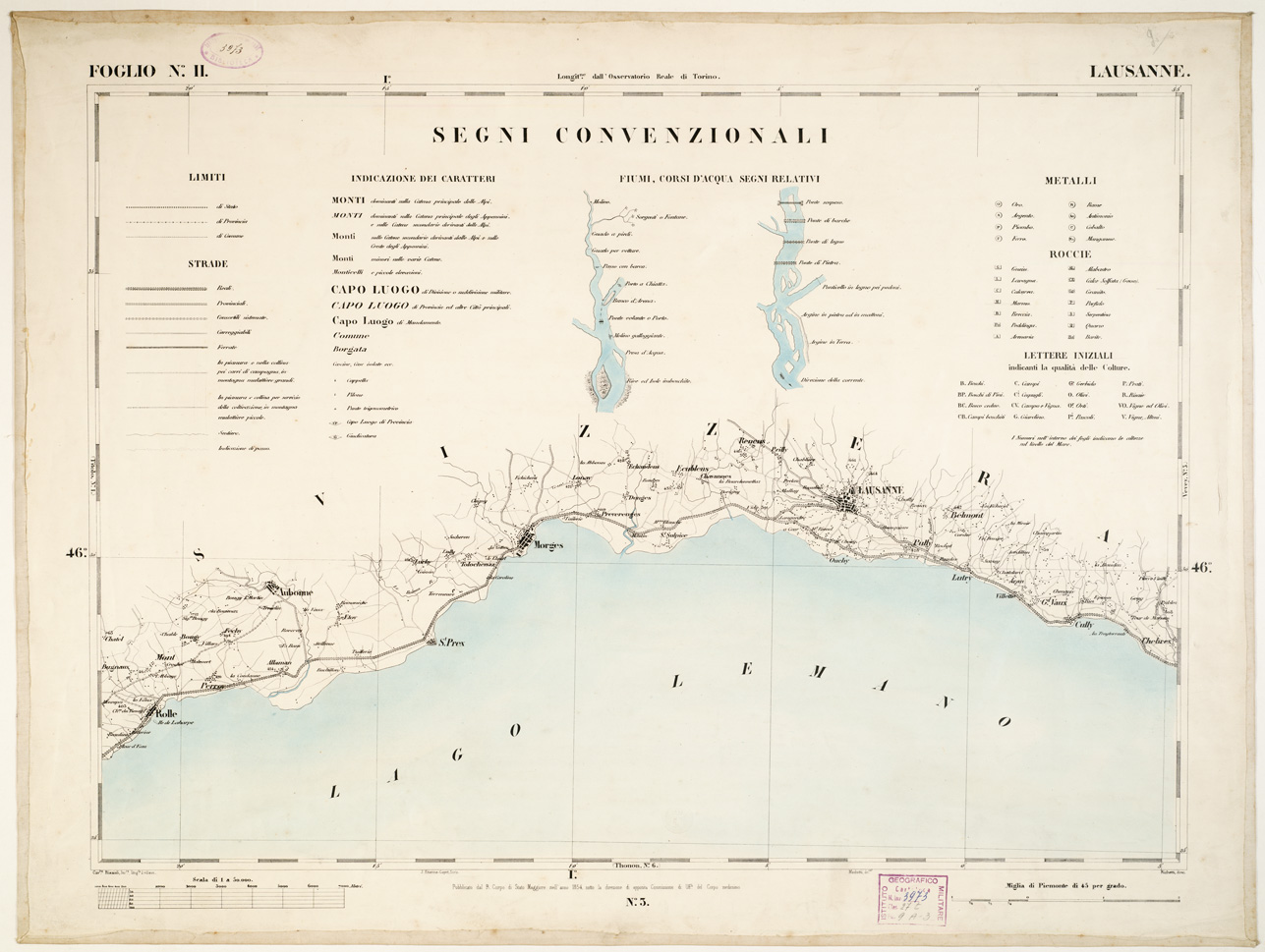 (N:6356) CARTA TOPOGRAFICA DEGLI STATI IN TERRAFERMA... - Foglio 2 - Lausanne (B0002807) Carte e stampe antiche: riproduzione a colori su carta (formato A1)