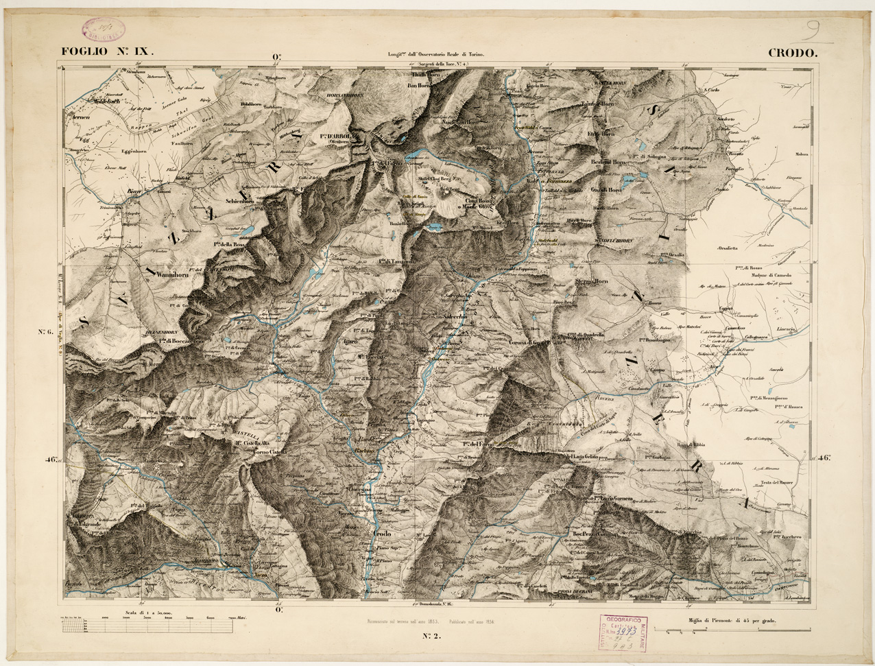 (N:6269) CARTA TOPOGRAFICA DEGLI STATI IN TERRAFERMA... - Foglio 9 - Crodo (B0002814) Carte e stampe antiche: riproduzione a colori su carta (formato A1)