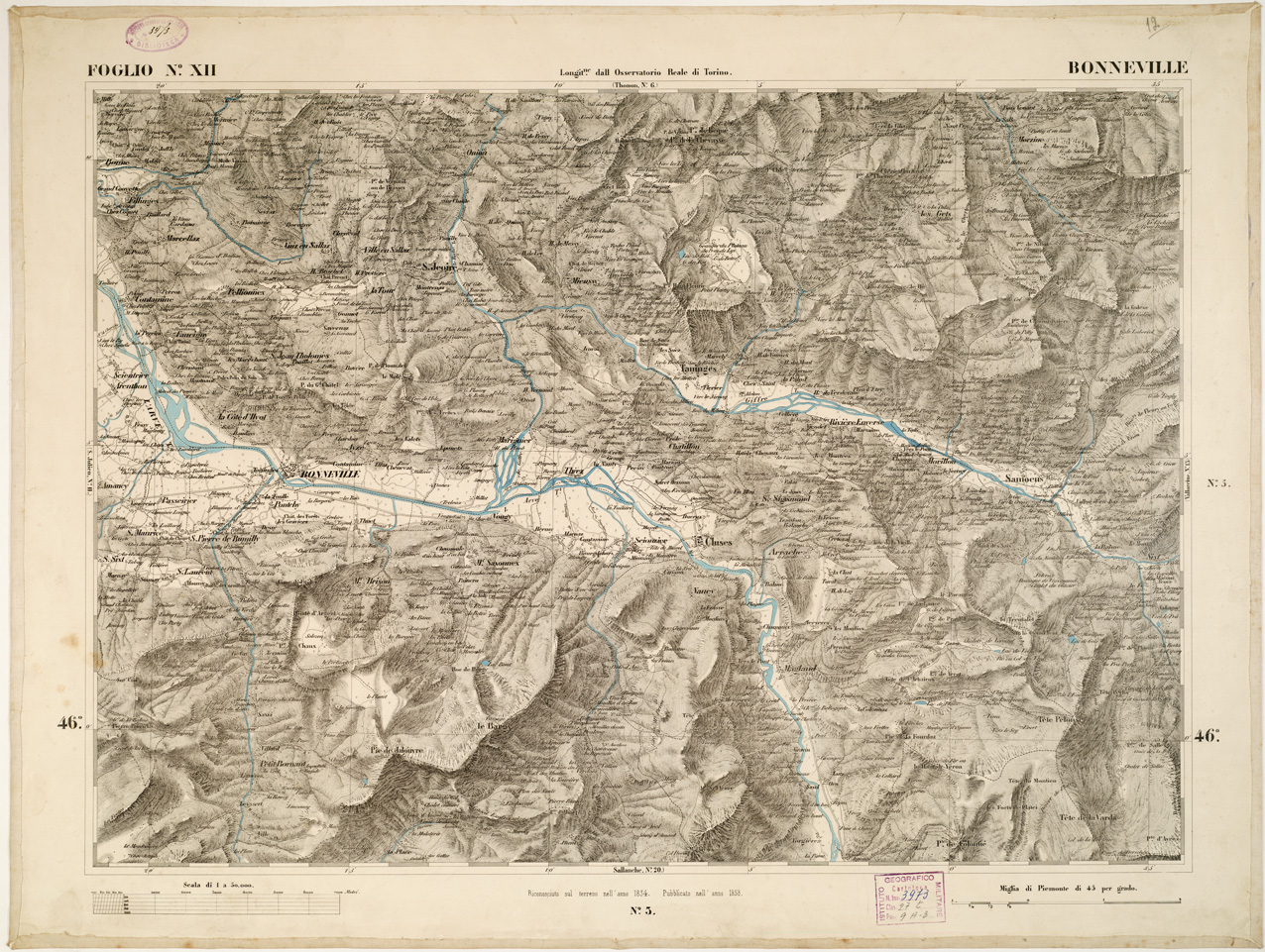 (N:6316) CARTA TOPOGRAFICA DEGLI STATI IN TERRAFERMA... - Foglio 12 - Bonneville (B0002817) Carte e stampe antiche: riproduzione a colori su carta (formato A1)