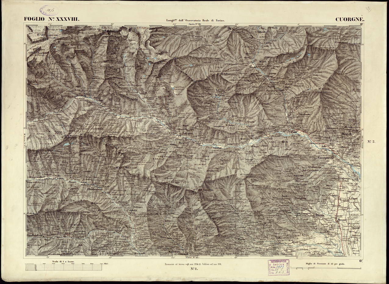 (N:6352) CARTA TOPOGRAFICA DEGLI STATI IN TERRAFERMA... - Foglio 38 - Cuorgn (B0002843) Carte e stampe antiche: riproduzione a colori su carta (formato A1)