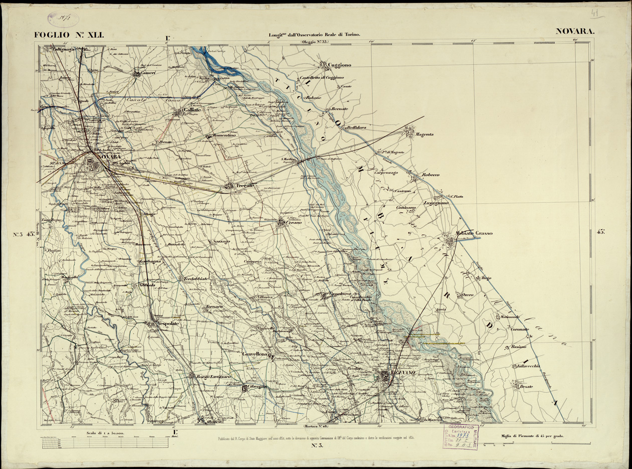 (N:6320) CARTA TOPOGRAFICA DEGLI STATI IN TERRAFERMA... - Foglio 41 - Novara (B0002846) Carte e stampe antiche: riproduzione a colori su carta (formato A1)