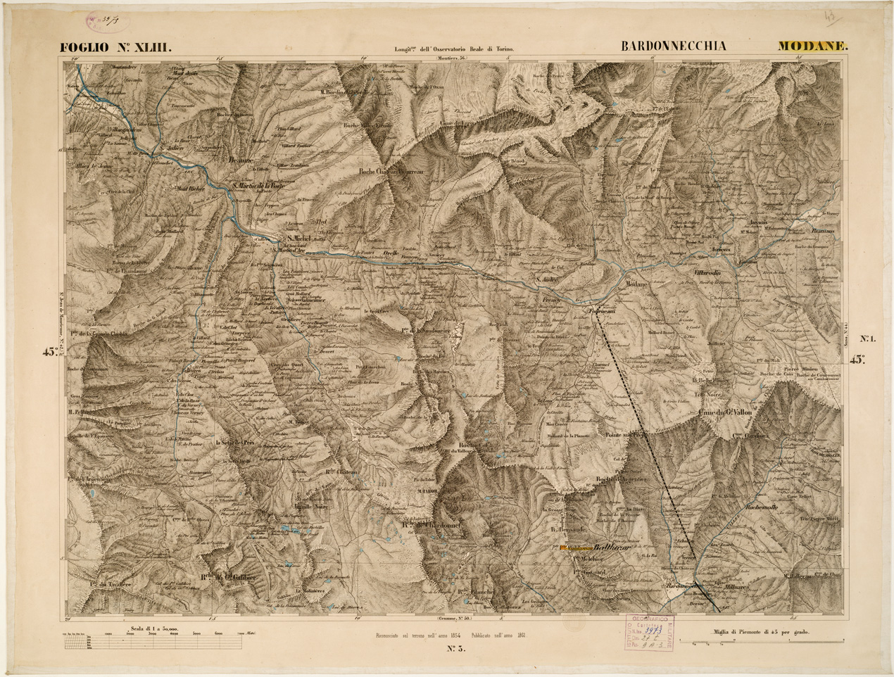 (N:6322) CARTA TOPOGRAFICA DEGLI STATI IN TERRAFERMA... - Foglio 43 - Bardonecchia Modane (B0002848) Carte e stampe antiche: riproduzione a colori su carta (formato A1)