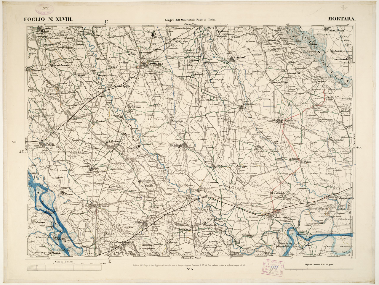 (N:6327) CARTA TOPOGRAFICA DEGLI STATI IN TERRAFERMA... - Foglio 48 - Mortara (B0002853) Carte e stampe antiche: riproduzione a colori su carta (formato A1)
