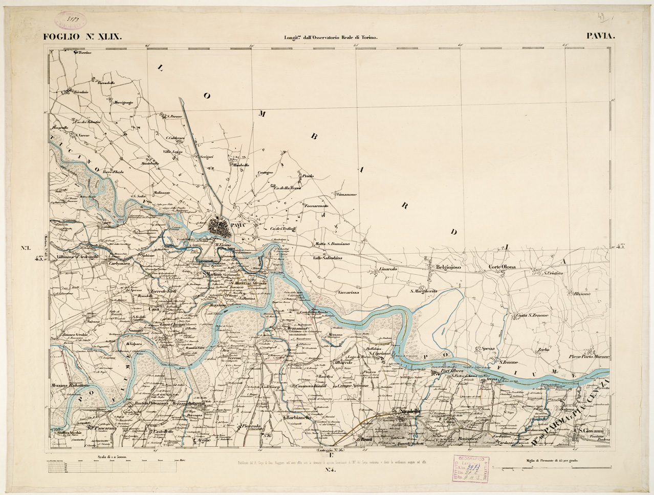 (N:6328) CARTA TOPOGRAFICA DEGLI STATI IN TERRAFERMA... - Foglio 49 - Pavia (B0002854) Carte e stampe antiche: riproduzione a colori su carta (formato A1)
