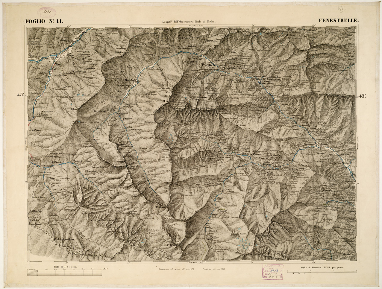 (N:6271) CARTA TOPOGRAFICA DEGLI STATI IN TERRAFERMA... - Foglio 51 - Fenestrelle (B0002856) Carte e stampe antiche: riproduzione a colori su carta (formato A1)
