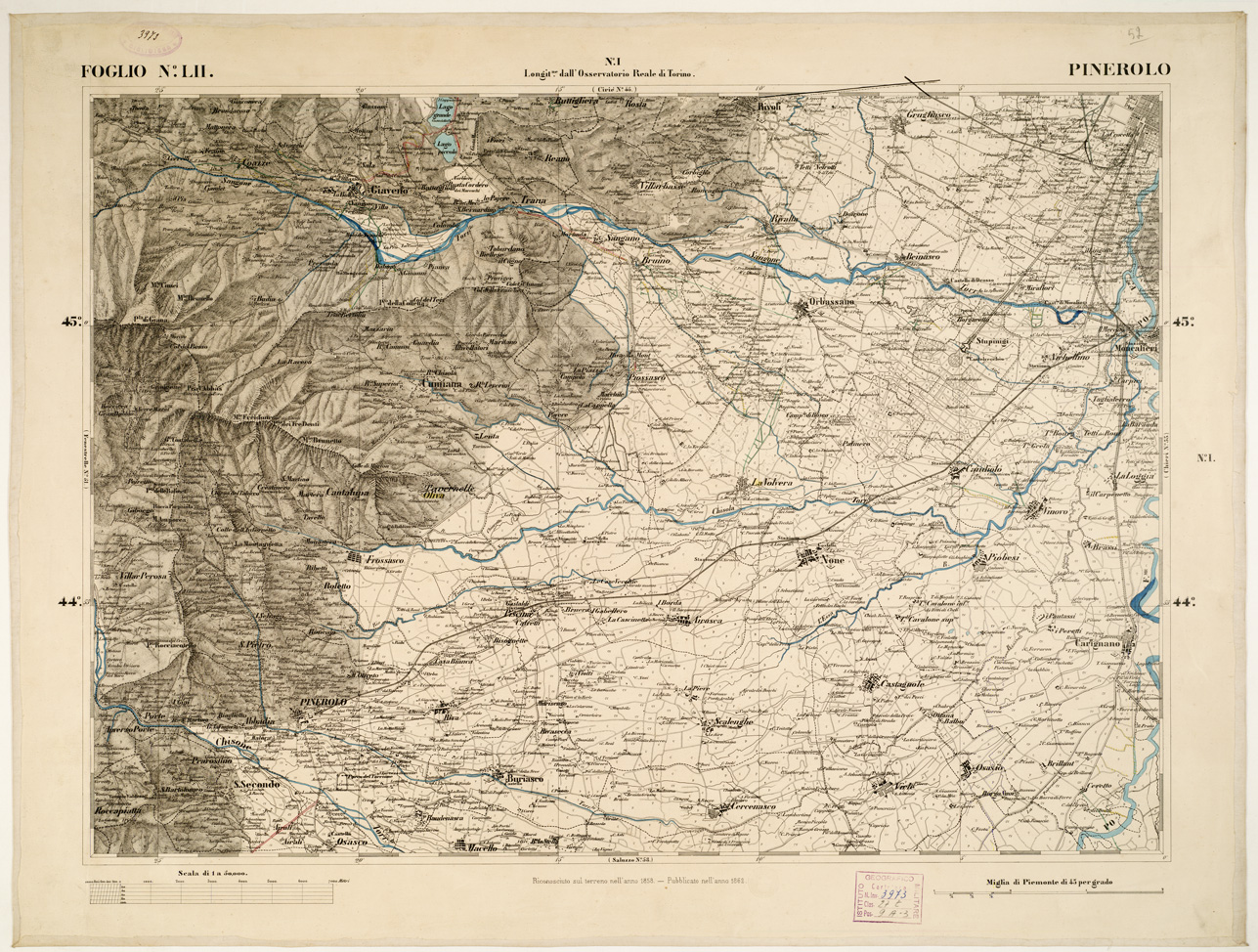 (N:6272) CARTA TOPOGRAFICA DEGLI STATI IN TERRAFERMA... - Foglio 52 - Pinerolo (B0002857) Carte e stampe antiche: riproduzione a colori su carta (formato A1)