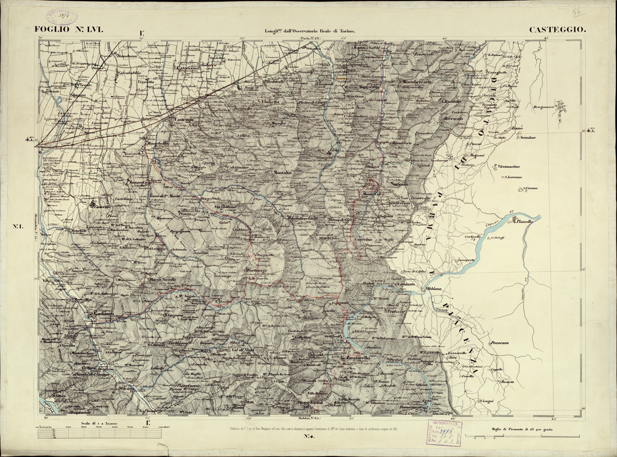 (N:6277) CARTA TOPOGRAFICA DEGLI STATI IN TERRAFERMA... - Foglio 56 - Casteggio (B0002861) Carte e stampe antiche: riproduzione a colori su carta (formato A1)