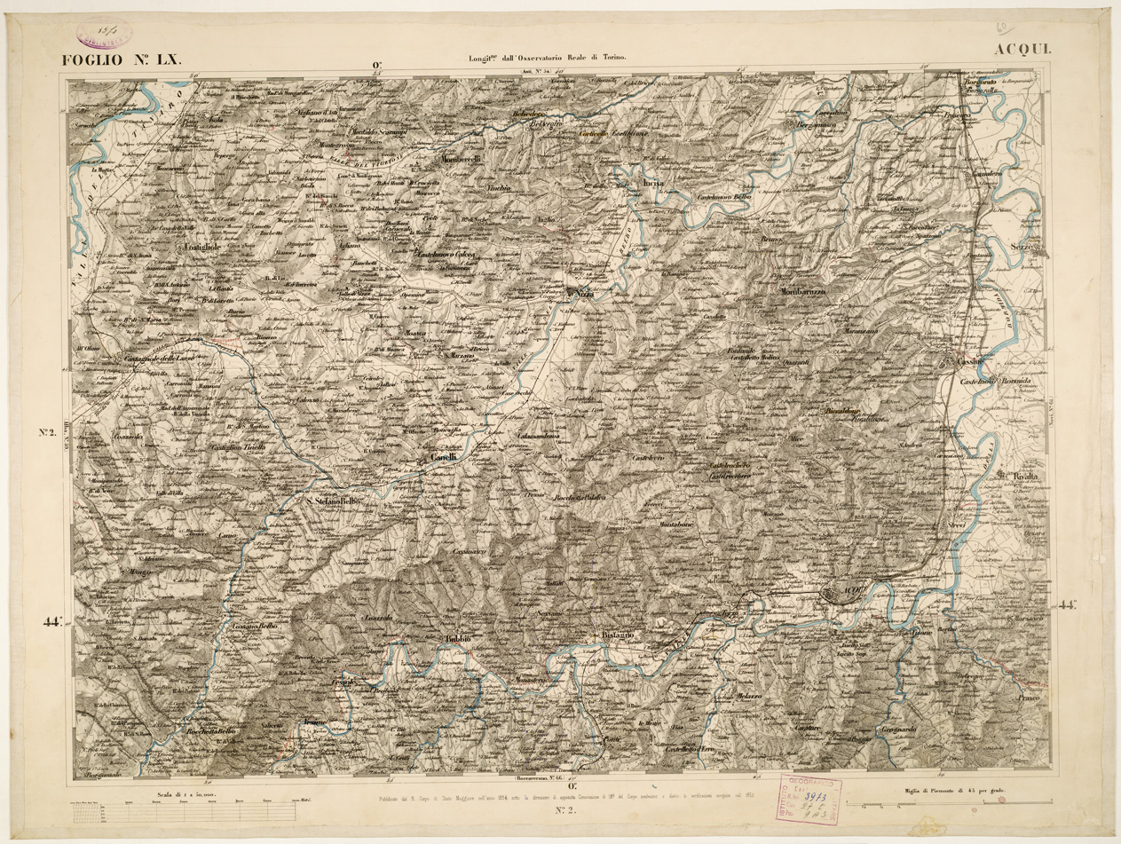 (N:6280) CARTA TOPOGRAFICA DEGLI STATI IN TERRAFERMA... - Foglio 60 - Acqui (B0002865) Carte e stampe antiche: riproduzione a colori su carta (formato A1)