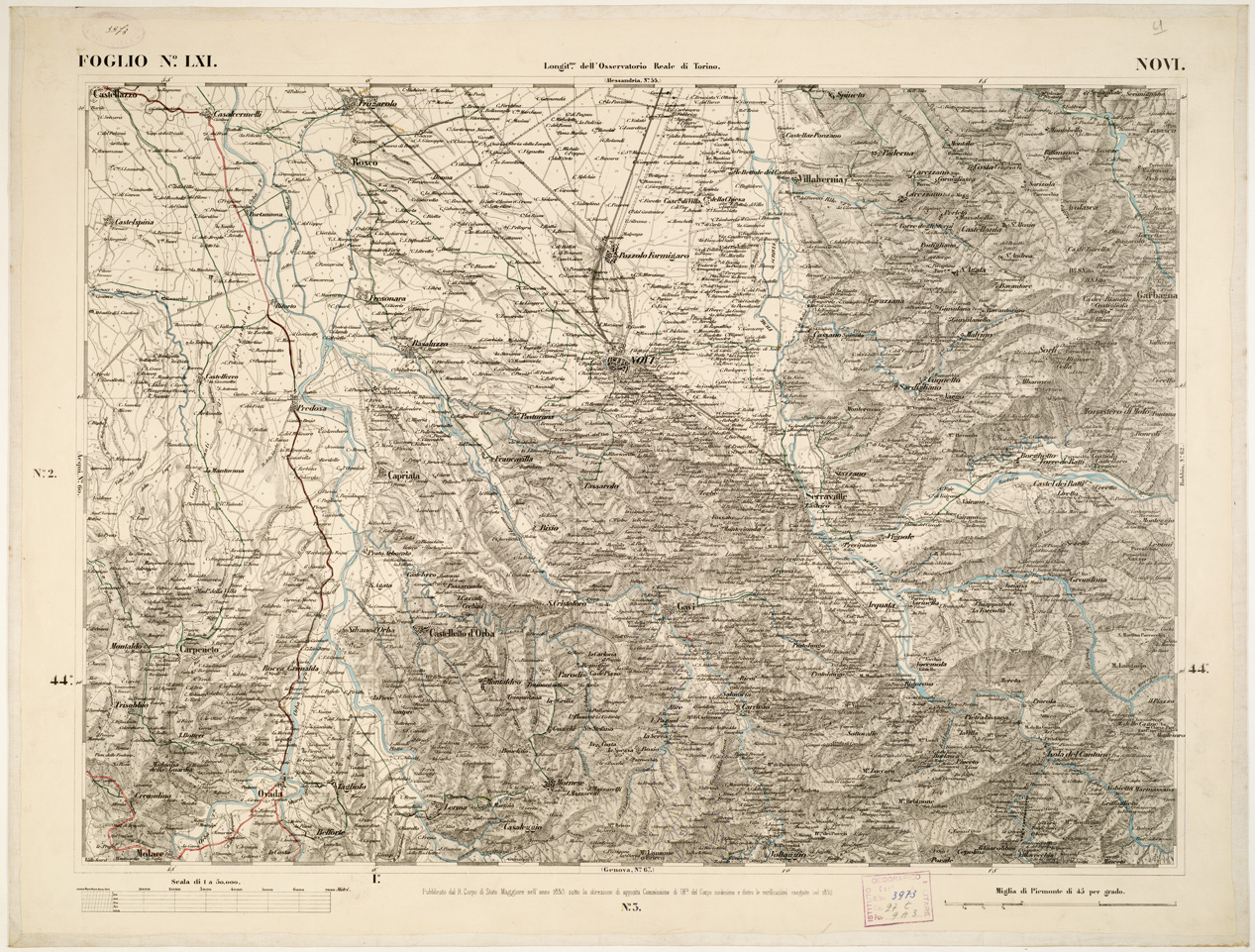 (N:6281) CARTA TOPOGRAFICA DEGLI STATI IN TERRAFERMA... - Foglio 61 - Novi (B0002866) Carte e stampe antiche: riproduzione a colori su carta (formato A1)