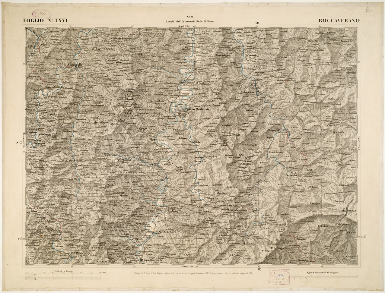 (N:6287) CARTA TOPOGRAFICA DEGLI STATI IN TERRAFERMA... - Foglio 66 - Roccaverano (B0002871) Carte e stampe antiche: riproduzione a colori su carta (formato A1)