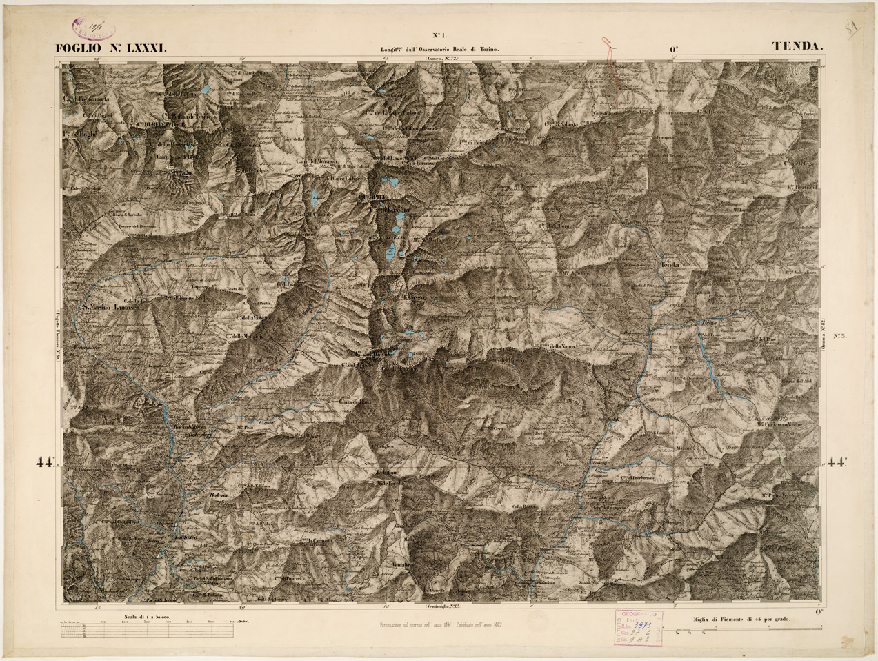 (N:6301) CARTA TOPOGRAFICA DEGLI STATI IN TERRAFERMA... - Foglio 81 - Tenda (B0002886) Carte e stampe antiche: riproduzione a colori su carta (formato A1)