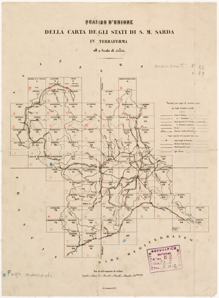 (N:6354) CARTA TOPOGRAFICA DEGLI STATI IN TERRAFERMA... - Quadro d'Unione (B0002898) Carte e stampe antiche: riproduzione a colori su carta (formato A1)
