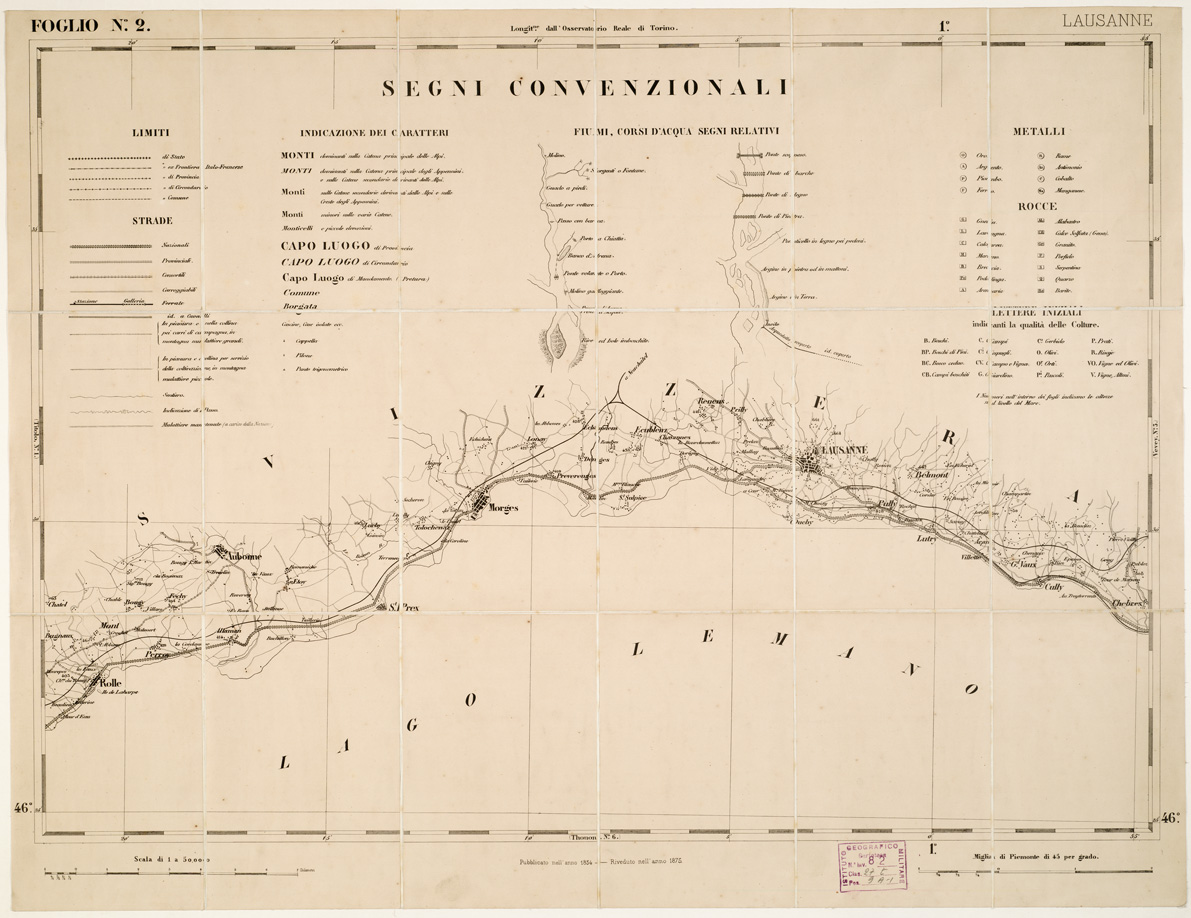 (N:6195) CARTA TOPOGRAFICA DEGLI STATI IN TERRAFERMA... - Foglio 2 - Lausanne (B0002899) Carte e stampe antiche: riproduzione a colori su carta (formato A1)