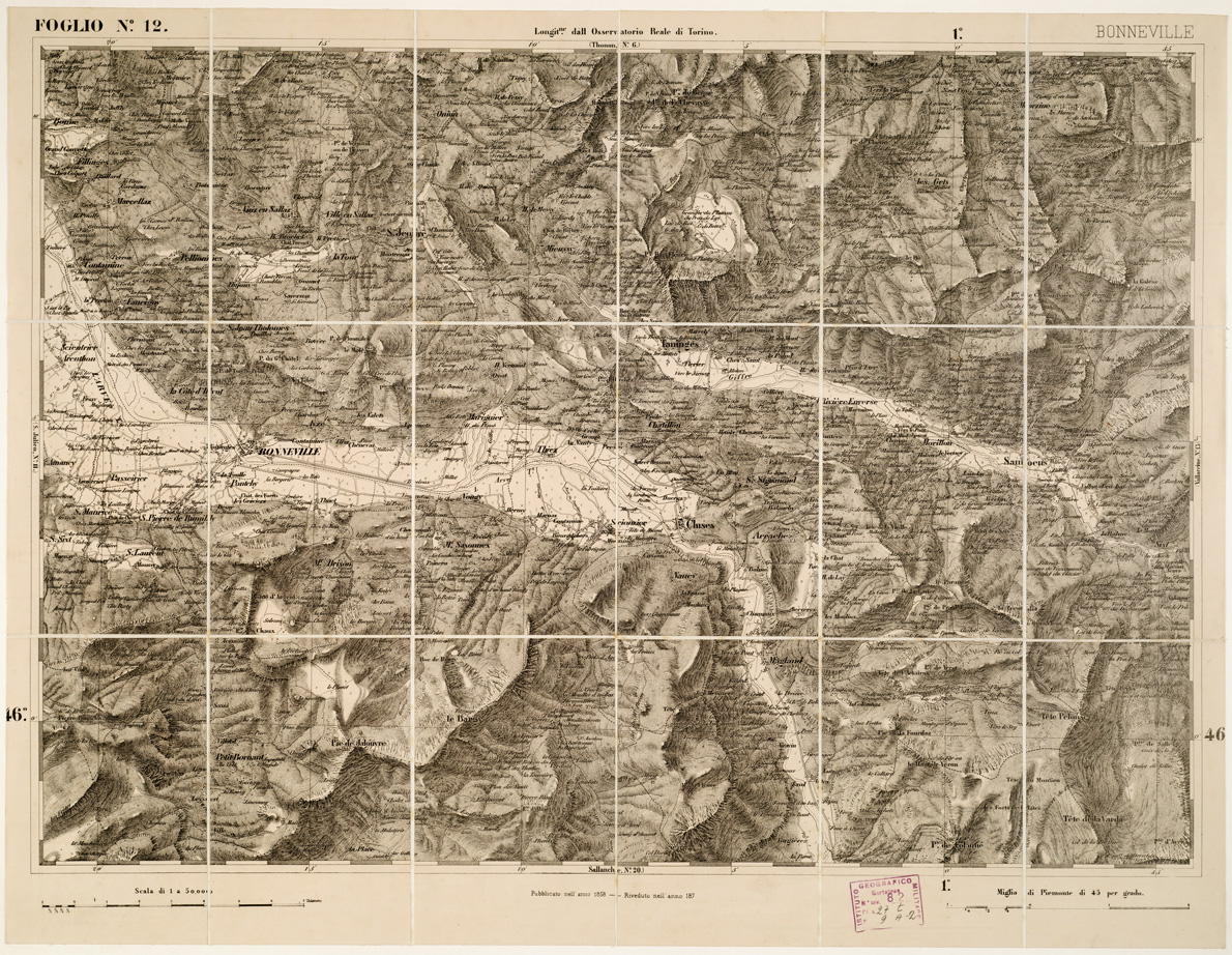 (N:6187) CARTA TOPOGRAFICA DEGLI STATI IN TERRAFERMA... - Foglio 12 - Bonneville (B0002908) Carte e stampe antiche: riproduzione a colori su carta (formato A1)