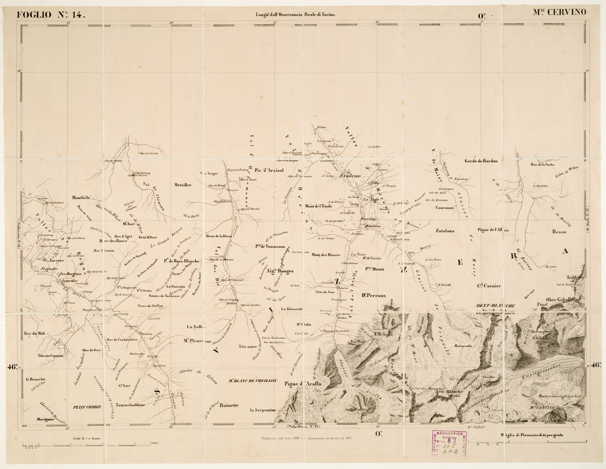 (N:6189) CARTA TOPOGRAFICA DEGLI STATI IN TERRAFERMA... - Foglio 14 - M.te Cervino (B0002910) Carte e stampe antiche: riproduzione a colori su carta (formato A1)