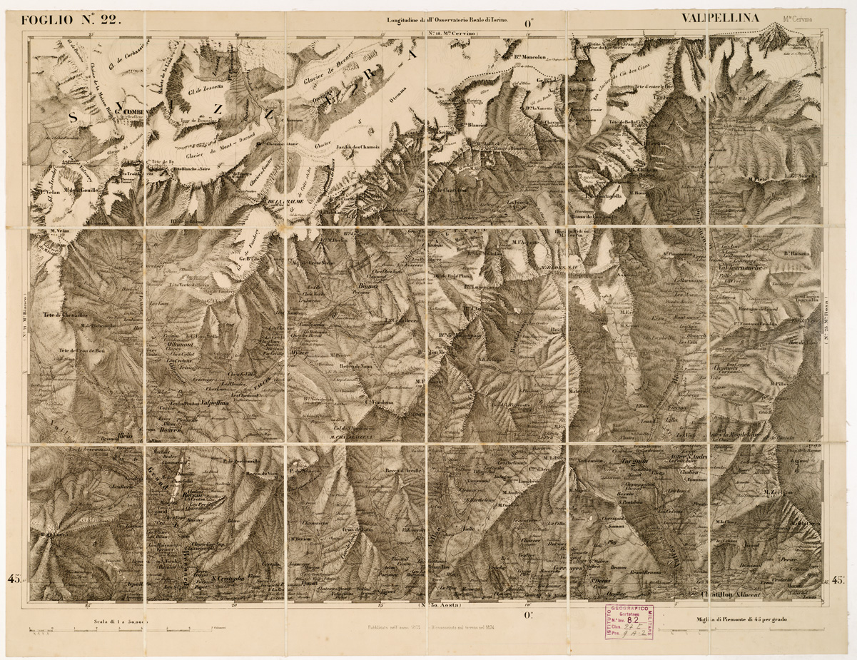 (N:6197) CARTA TOPOGRAFICA DEGLI STATI IN TERRAFERMA... - Foglio 22 - Valpellina (B0002917) Carte e stampe antiche: riproduzione a colori su carta (formato A1)