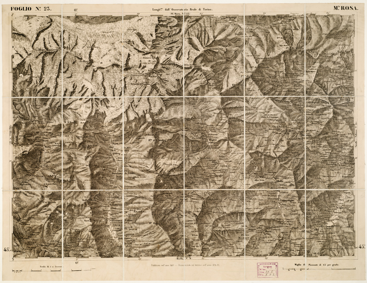 (N:6198) CARTA TOPOGRAFICA DEGLI STATI IN TERRAFERMA... - Foglio 23 - M.te Rosa (B0002918) Carte e stampe antiche: riproduzione a colori su carta (formato A1)