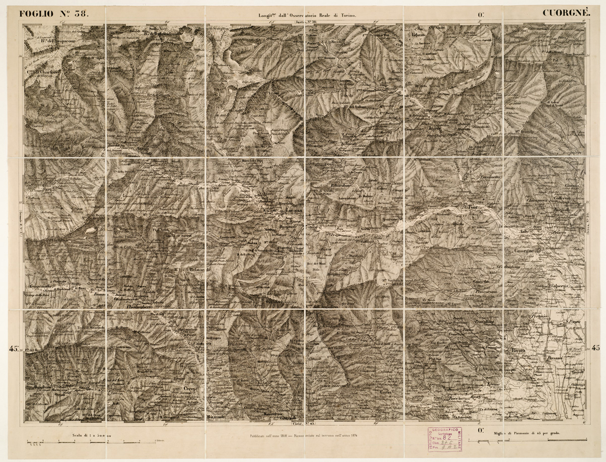 (N:6214) CARTA TOPOGRAFICA DEGLI STATI IN TERRAFERMA... - Foglio 38 - Cuorgn (B0002933) Carte e stampe antiche: riproduzione a colori su carta (formato A1)