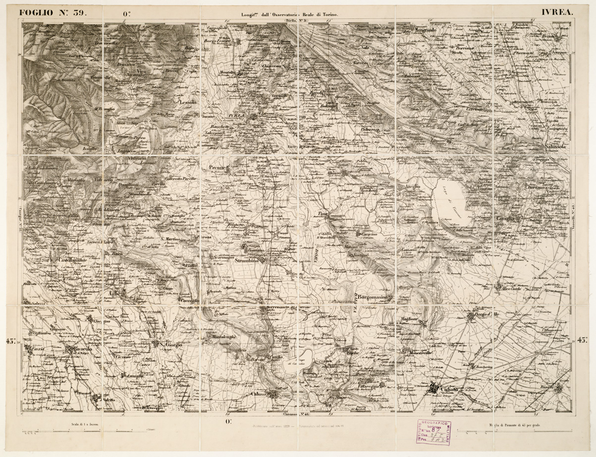 (N:6215) CARTA TOPOGRAFICA DEGLI STATI IN TERRAFERMA... - Foglio 39 - Ivrea (B0002934) Carte e stampe antiche: riproduzione a colori su carta (formato A1)