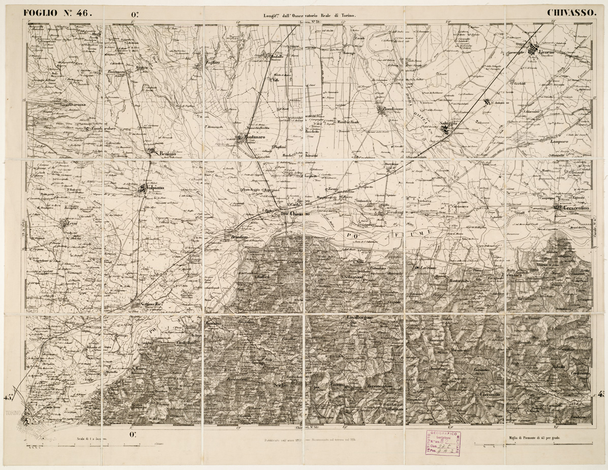 (N:6222) CARTA TOPOGRAFICA DEGLI STATI IN TERRAFERMA... - Foglio 46 - Chivasso (B0002940) Carte e stampe antiche: riproduzione a colori su carta (formato A1)