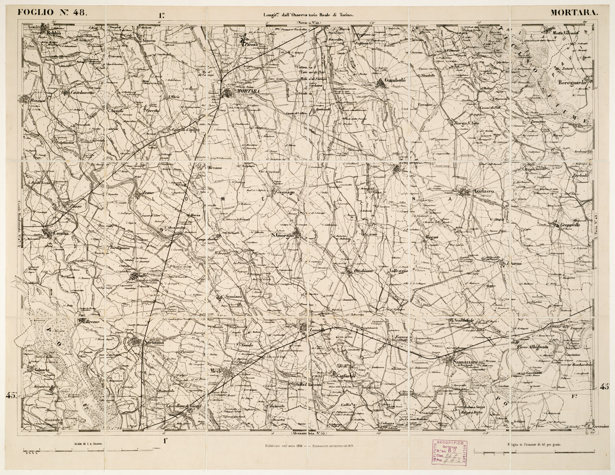 (N:6224) CARTA TOPOGRAFICA DEGLI STATI IN TERRAFERMA... - Foglio 48 - Mortara (B0002942) Carte e stampe antiche: riproduzione a colori su carta (formato A1)