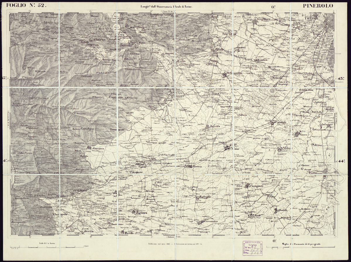 (N:6228) CARTA TOPOGRAFICA DEGLI STATI IN TERRAFERMA... - Foglio 52 - Pinerolo (B0002946) Carte e stampe antiche: riproduzione a colori su carta (formato A1)