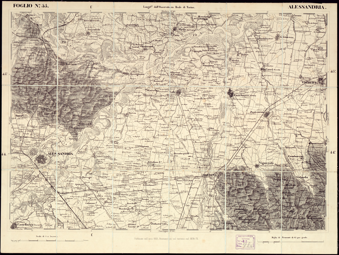 (N:6231) CARTA TOPOGRAFICA DEGLI STATI IN TERRAFERMA... - Foglio 55 - Alessandria (B0002949) Carte e stampe antiche: riproduzione a colori su carta (formato A1)
