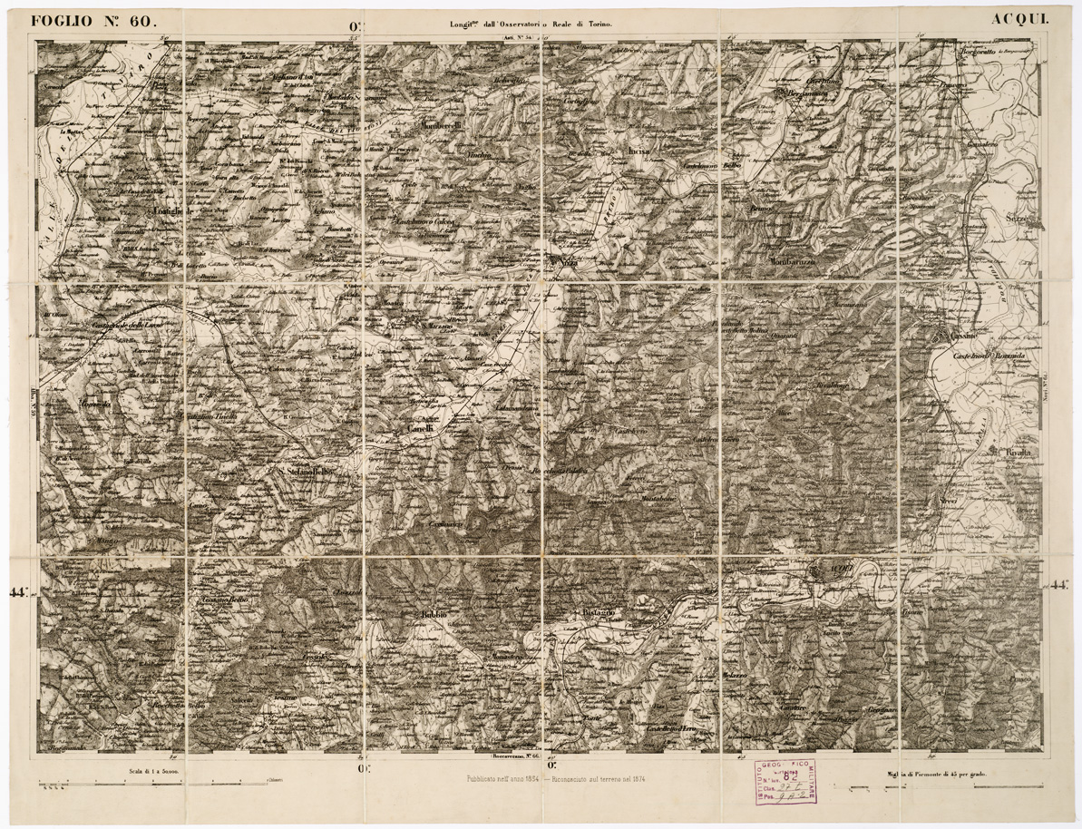 (N:6237) CARTA TOPOGRAFICA DEGLI STATI IN TERRAFERMA... - Foglio 60 - Acqui (B0002954) Carte e stampe antiche: riproduzione a colori su carta (formato A1)