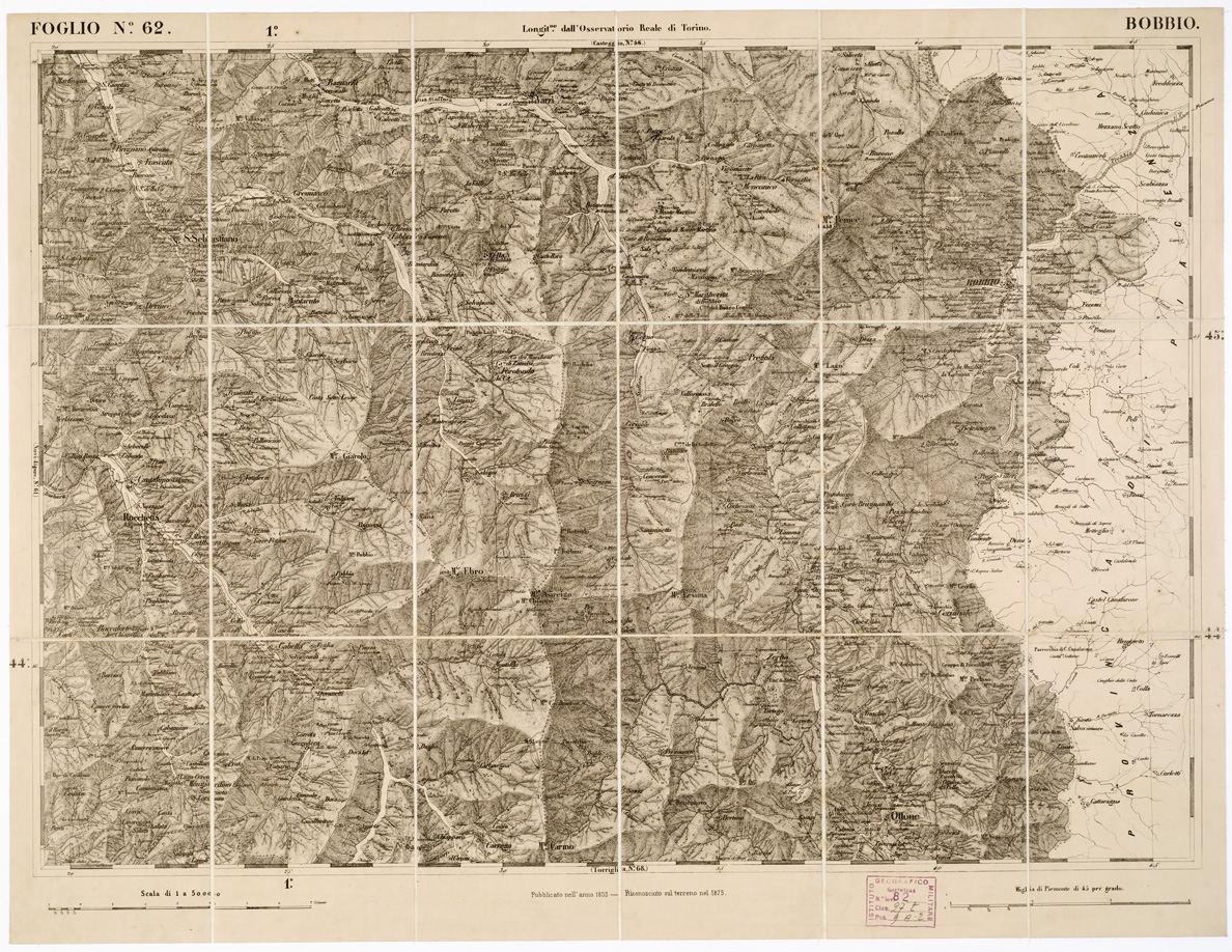 (N:6239) CARTA TOPOGRAFICA DEGLI STATI IN TERRAFERMA... - Foglio 62 - Bobbio (B0002956) Carte e stampe antiche: riproduzione a colori su carta (formato A1)