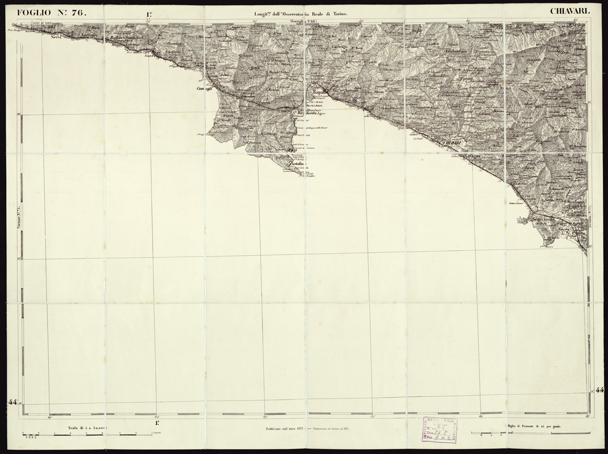 (N:6255) CARTA TOPOGRAFICA DEGLI STATI IN TERRAFERMA... - Foglio 76 - Chiavari (B0002970) Carte e stampe antiche: riproduzione a colori su carta (formato A1)