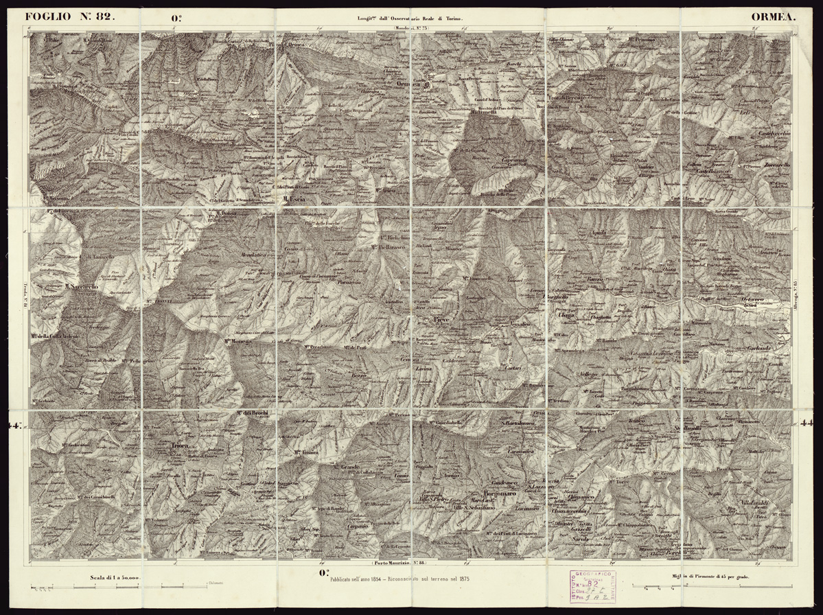 (N:6262) CARTA TOPOGRAFICA DEGLI STATI IN TERRAFERMA... - Foglio 82 - Ormea (B0002976) Carte e stampe antiche: riproduzione a colori su carta (formato A1)