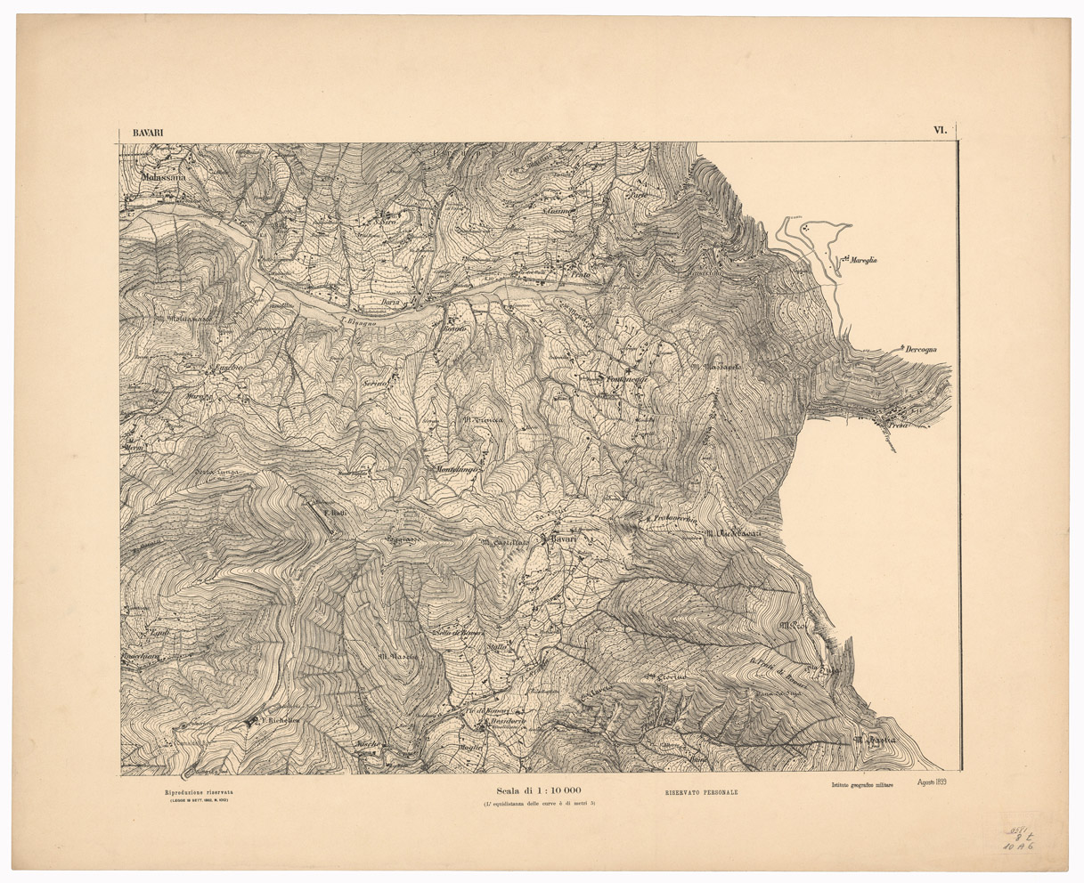 (N:1539) CARTA DEI DINTORNI DI GENOVA IN 14 FOGLI DI CUI 9 RILIEVO E 5 INGRANDIMENTI - Foglio 6 - Bavari (B0003025) Carte e stampe antiche: riproduzione a colori su carta (formato A1)