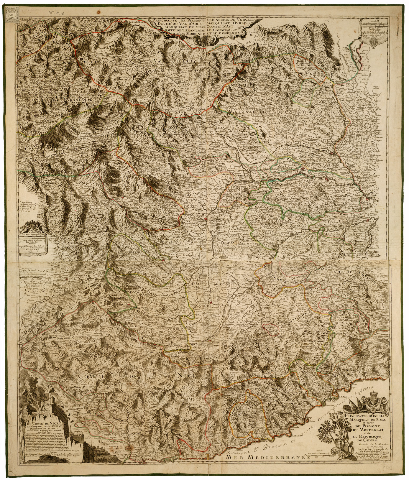 (N:14210) PRINCIPAUTE DE PIEMONT SEIGNEURIE DE VERCEIL DUCHE DU VAL D'AOUST MARQUISAT D'IVREE, MARQUISAT DE SUSE, COMTE D'AST, COMTE DE TARANTAISE LE CANAVEZ, COMTE DE MORIENNE ET LE MONFERRAT. A PARIS CHEZ L. F. BENARD. (B0003034) Carte e stampe antiche: riproduzione a colori su carta (formato A1)