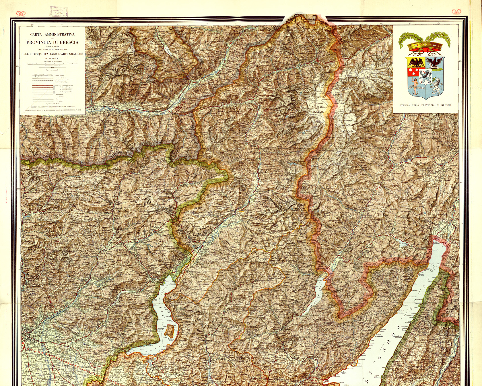 (N:6370) CARTA AMMINISTRATIVA DELLA PROVINCIA DI BRESCIA (B0003057, B0003058, B3057-58) Carte e stampe antiche: riproduzione a colori su carta (formato A1)