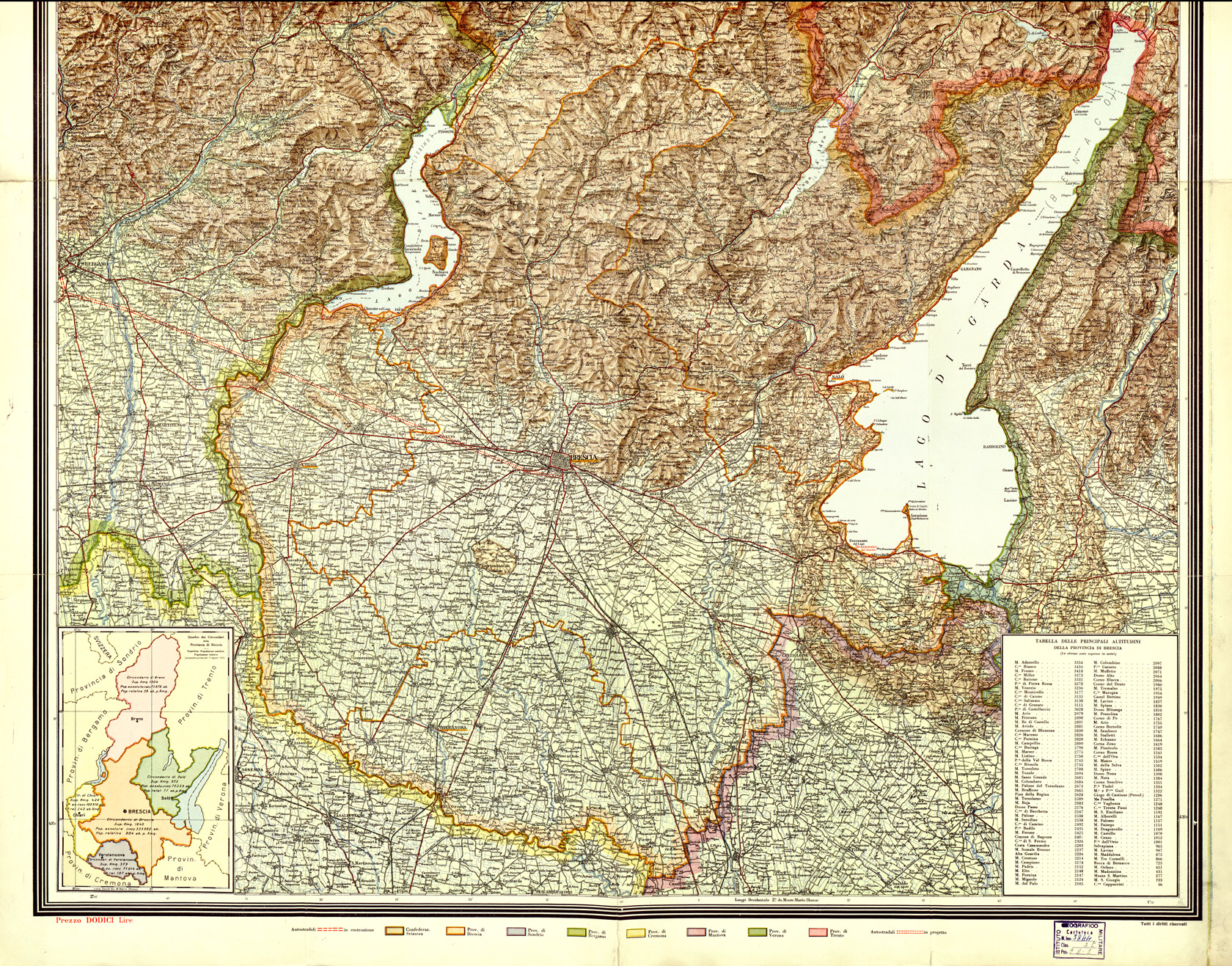 (N:6370) CARTA AMMINISTRATIVA DELLA PROVINCIA DI BRESCIA (B0003057, B0003058, B3057-58) Carte e stampe antiche: riproduzione a colori su carta (formato A1)