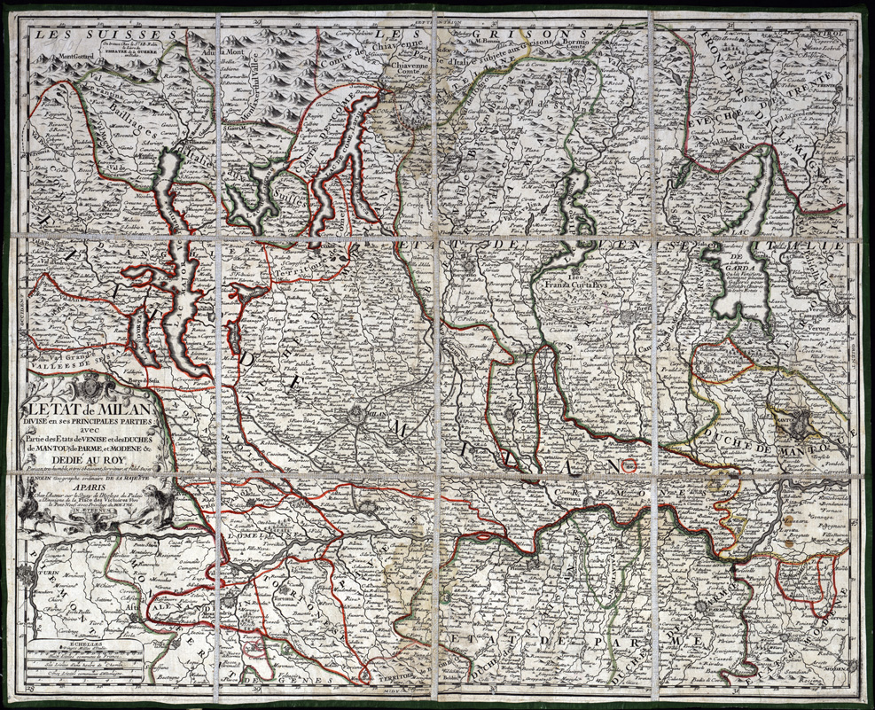 (N:11143) L'ETAT DE MILAN DIVISE EN SES PRINCIPALES PARTIES AVEC PARTIE DES ETATS DE VENISE ET DES DUCHES DE MANTOU E DE PARME ET MODENE, ECC., DEDIE AU ROY PAR, ECC., ECC., I. B. NOLIN, ECC., A. PARIS CHEZ L'AUTEUR, ECC. (B0003127) Carte e stampe antiche: riproduzione a colori su carta (formato A1)